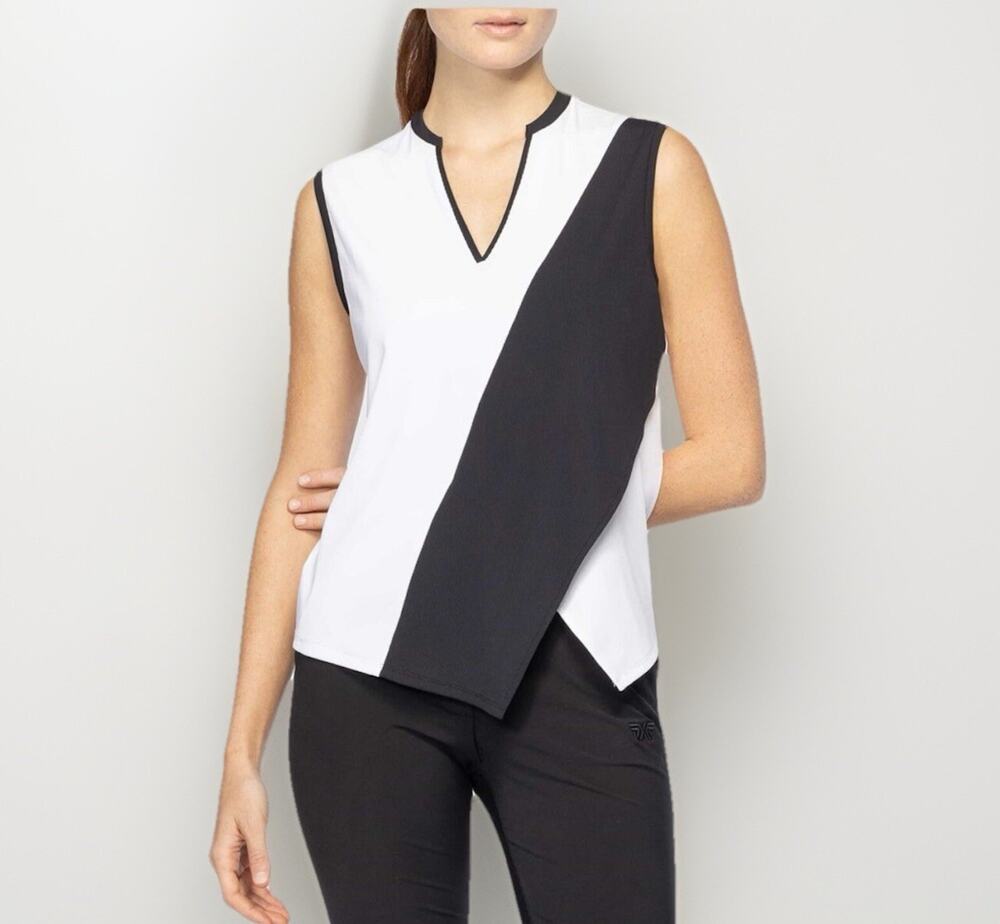 PXG Parsons Xtreme Golf Sleeveless V-Neck Top Black White Cross Stripe XS NEW